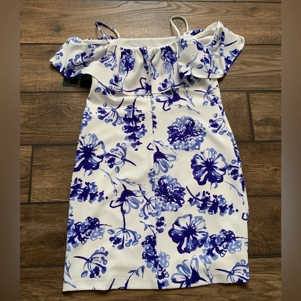 Lauren Ralph Lauren Womens 8 Catalina Blue White Floral Coquette Romantic Dress - Picture 4 of 6